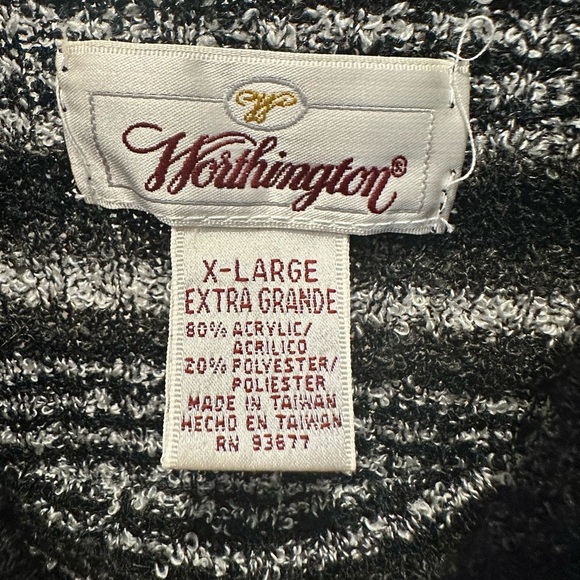 Worthington Black and White Crewneck Sweater with Striped Pattern - Picture 3 of 5